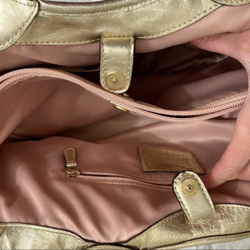 Coach Bleecker Rare Floral Signature Applique F16276 Gold Khaki Brown Tote - Picture 6 of 14